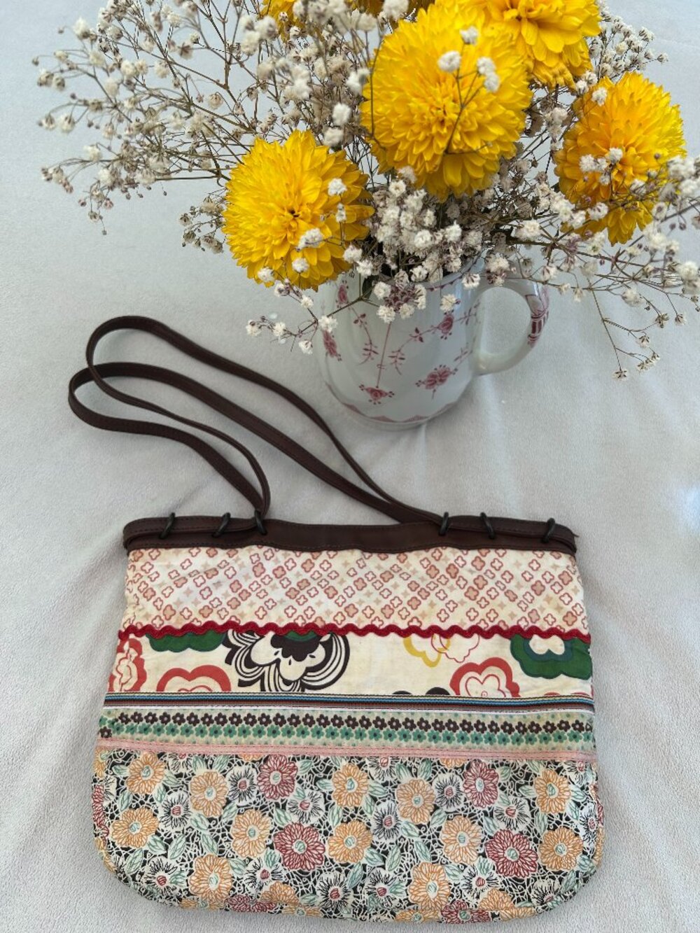 American Eagle Vintage Floral Patchwork Shoulder Bag Boho Y2K Canvas Tote